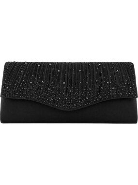 👜 Women's Black Dent-Proof Pleated Rhinestone Formal Evening Bag with Chain